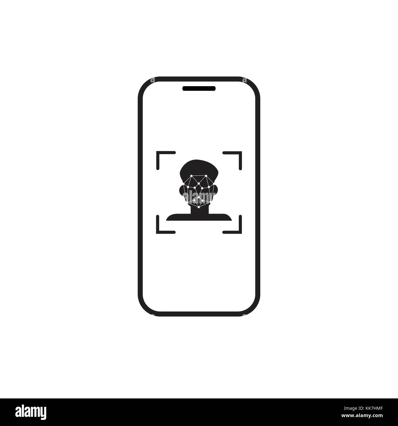 Système de reconnaissance de l'analyse face à l'icône de téléphone intelligent Illustration de Vecteur