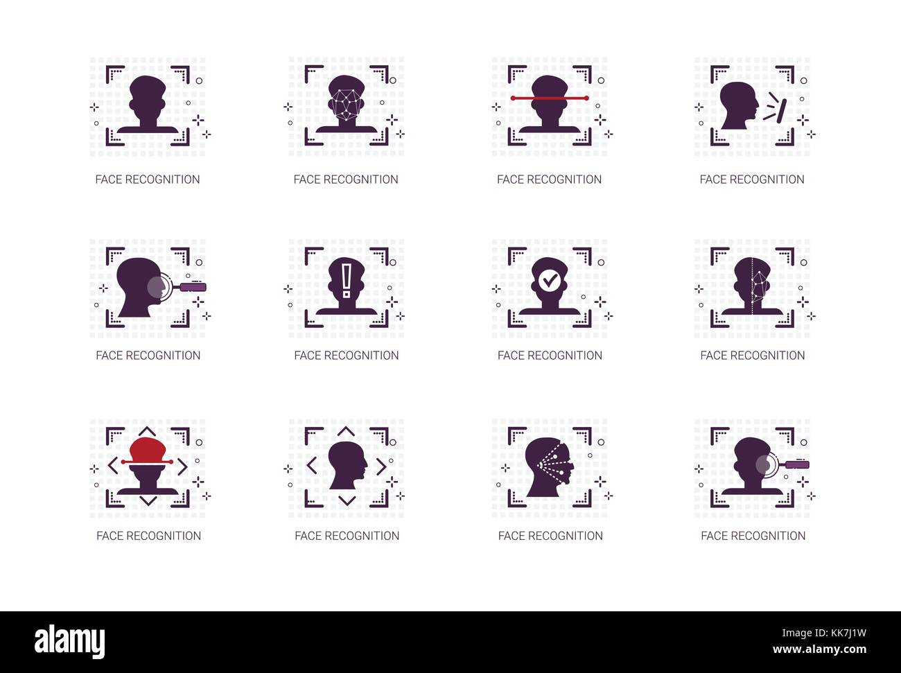 Système de reconnaissance de visage icons set fine ligne concept d'identification biométrique Illustration de Vecteur