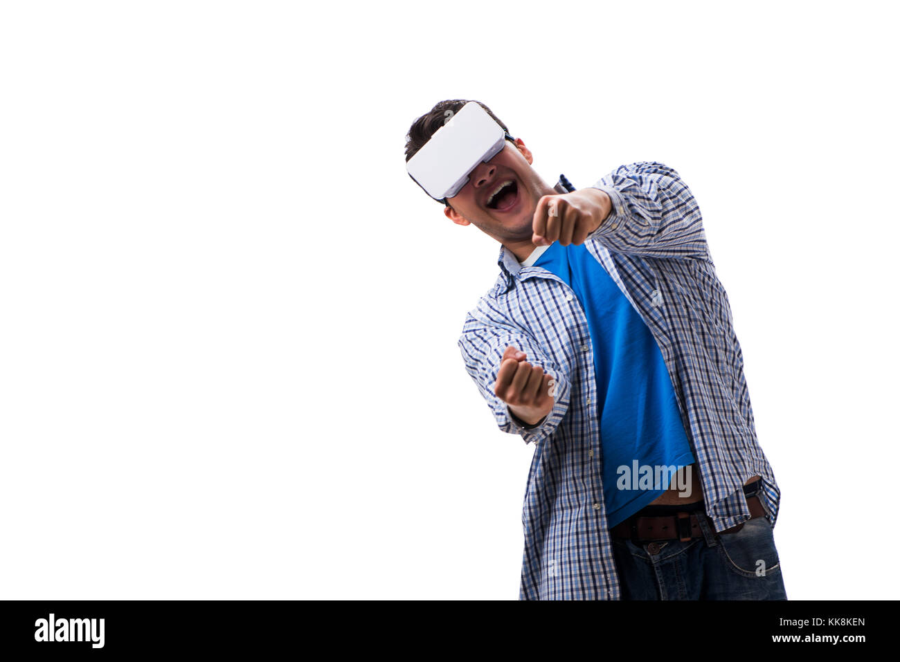 Jeune homme portant des lunettes de réalité virtuelle vr Banque D'Images