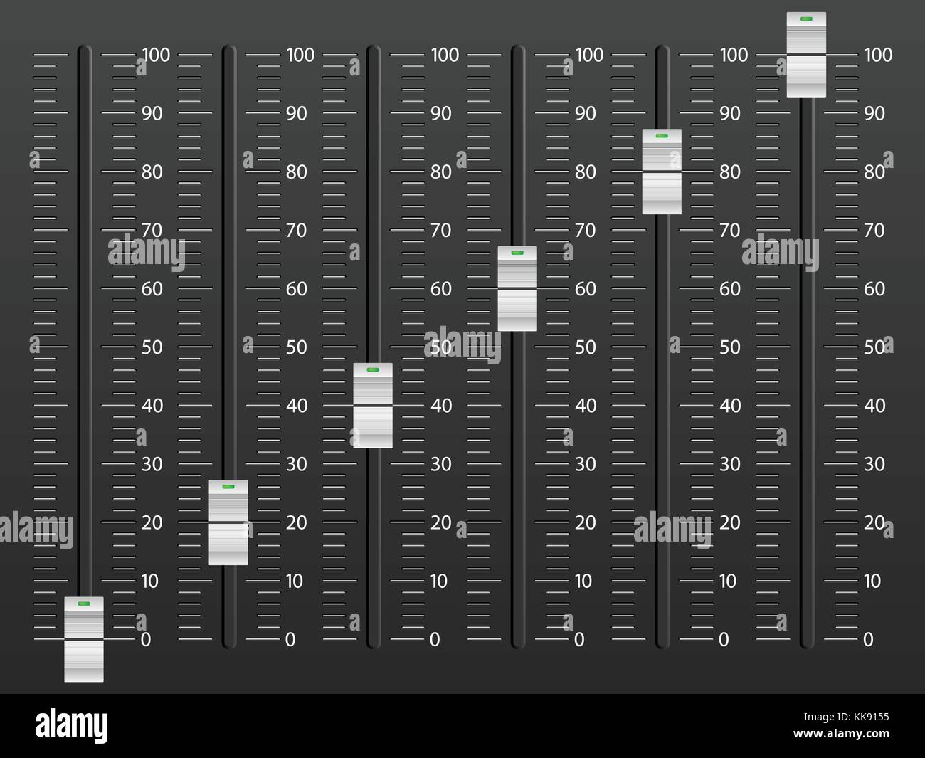 Console de mixage audio sur fond noir. Illustration de Vecteur