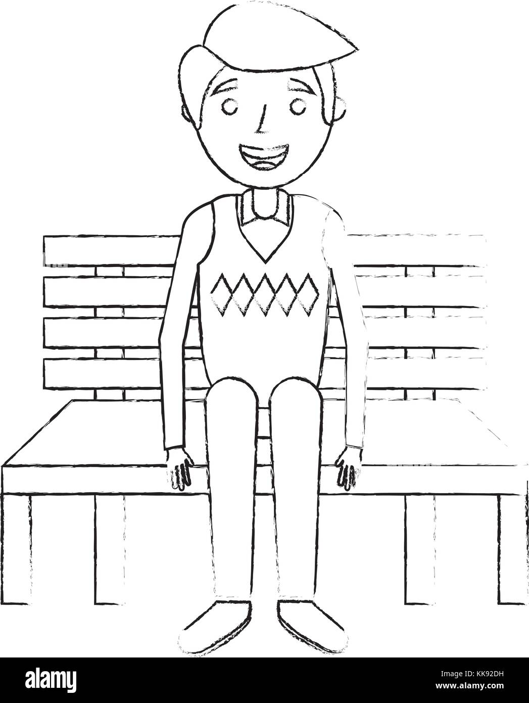 Vieil homme grand-père assis sur banc en attente Illustration de Vecteur