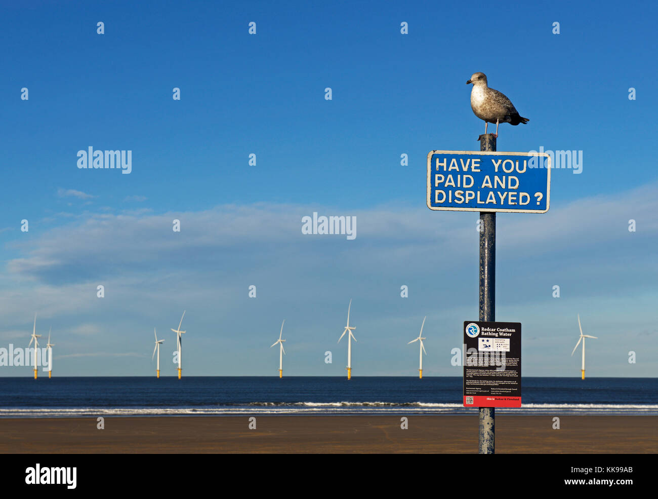 Au parc éolien offshore de Redcar, North Yorkshire, England UK Banque D'Images