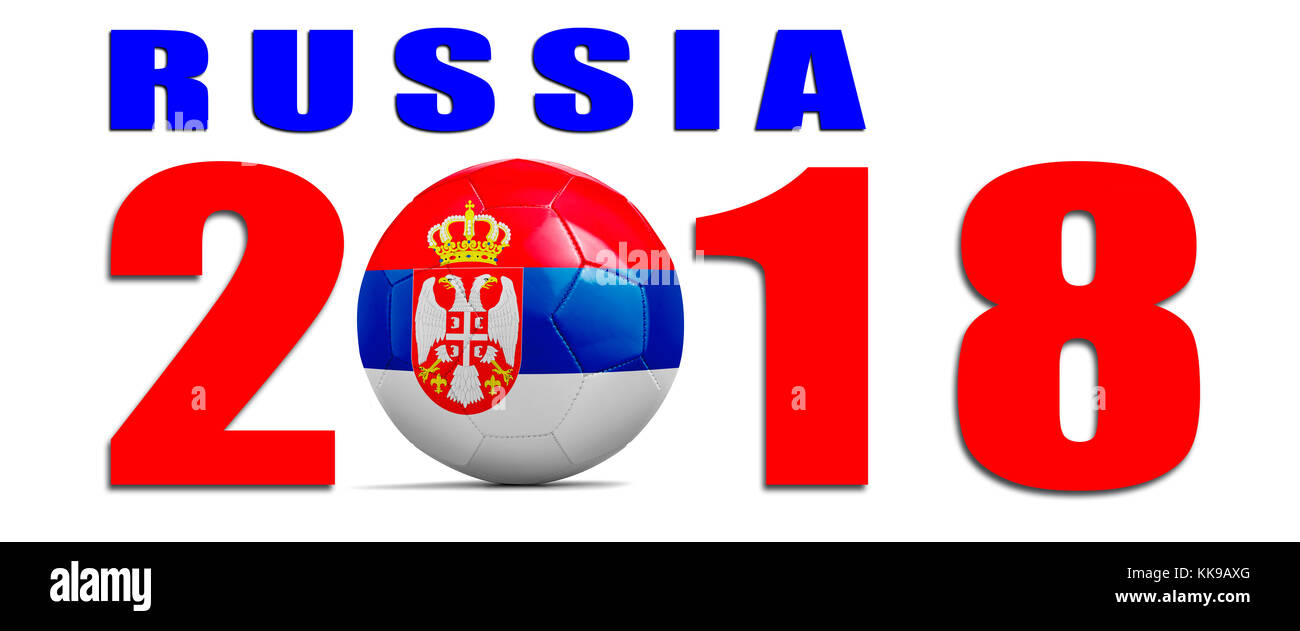 Ballon de soccer isolé avec drapeau de l'équipe de la Russie, la Serbie en 2018. Banque D'Images