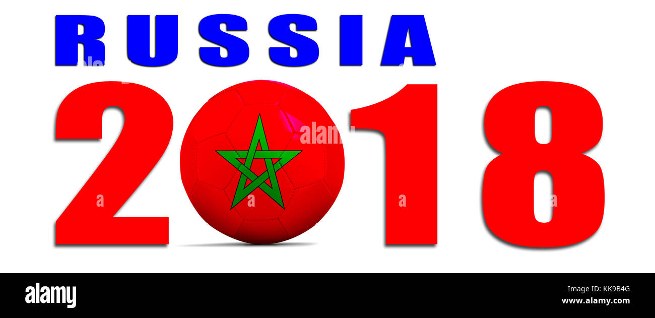 Ballon de soccer isolé avec drapeau de l'équipe, la Russie en 2018. Le Maroc Banque D'Images