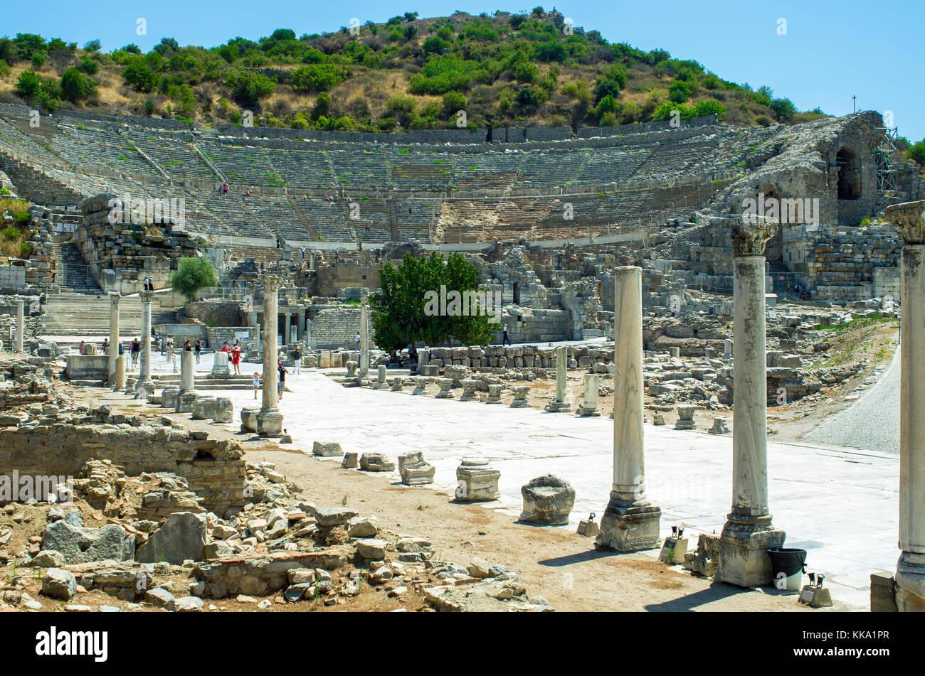 Chemin de colonnes à l'amphithéâtre d'Éphèse, Turquie Banque D'Images