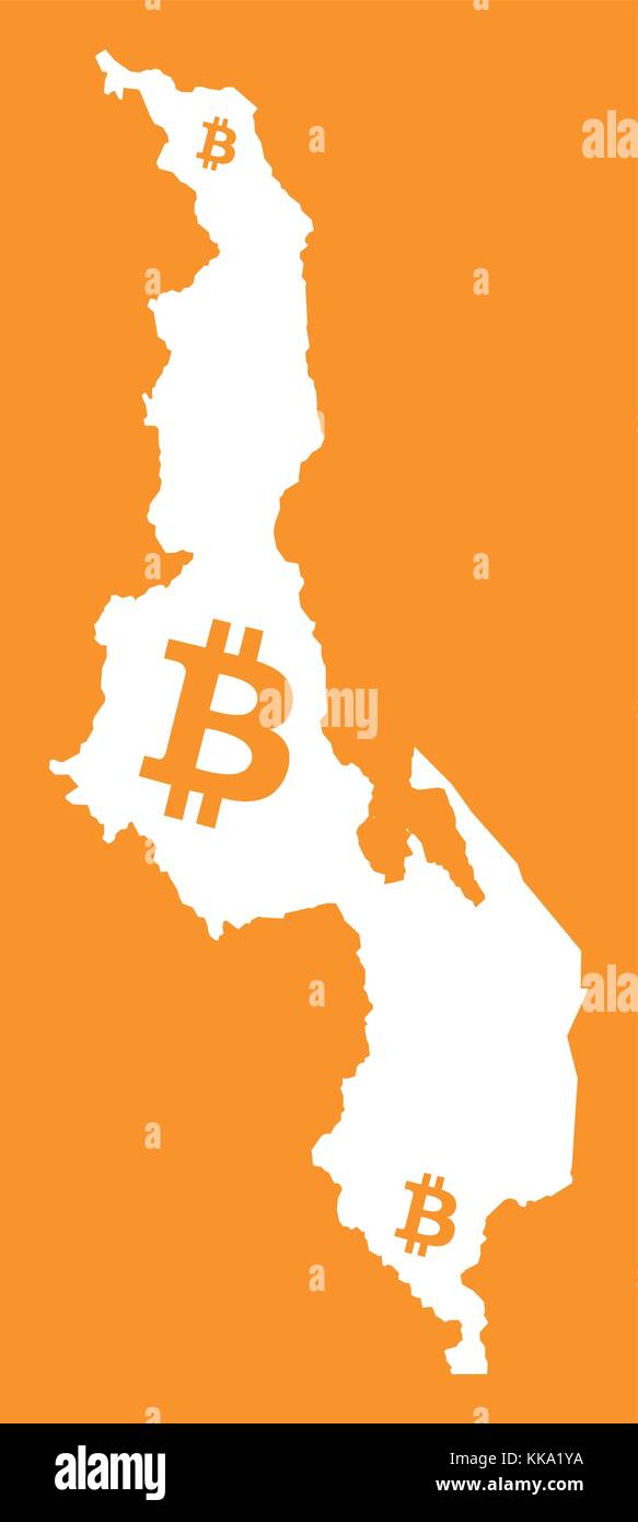 Carte du Malawi avec illustration symbole de devise crypto bitcoin Illustration de Vecteur