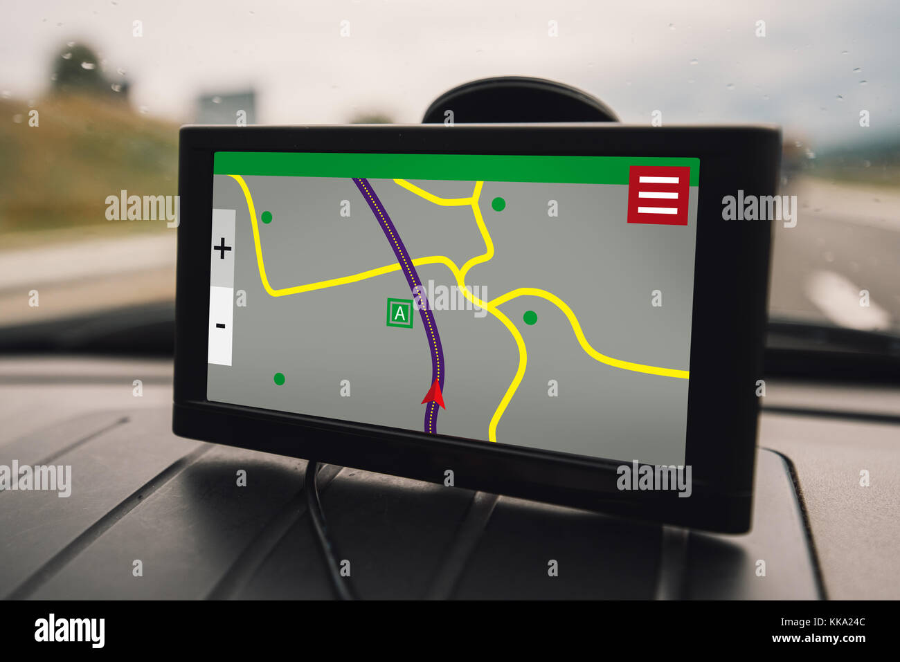 Le GPS (global positioning system) système de navigation de voiture, l'aide et l'assistance de direction sur route Banque D'Images