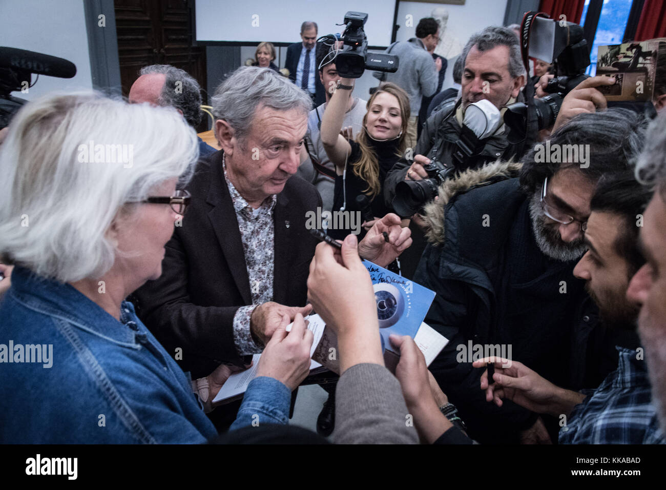 Rome, Italie. 29 nov, 2017. pink floyd nick mason au cours d'une conférence de presse à Rome pour présenter l'exposition 'pink floyd : leurs dépouilles, Rome, 29 novembre 2017. l'exposition va se dérouler de la 19 de janvier à la 29 avril. Rome, Italie Le 29 novembre 2017. crédit : andrea ronchini/Alamy live news Banque D'Images