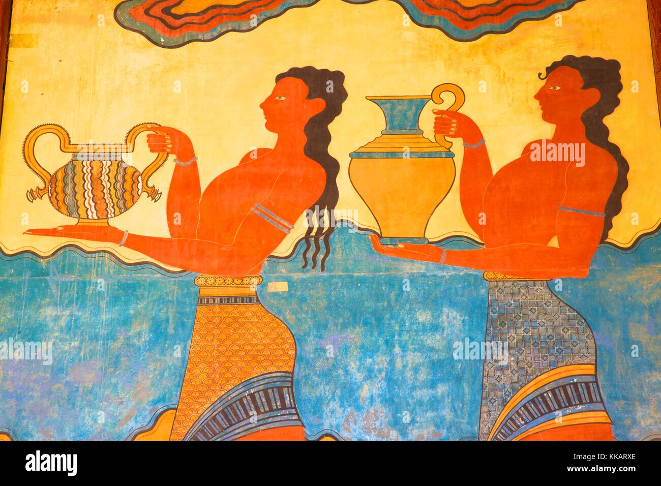 Cup-Bearer fresco dans le sud, le Propylon Palais Minoen de Knossos, Knossos, Héraklion, Crète, îles grecques, Grèce, Europe Banque D'Images