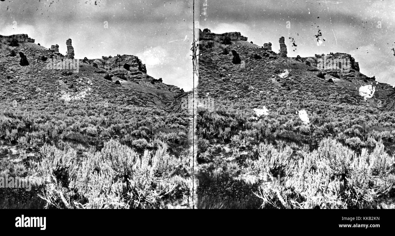 Stéréophotogramme d'un tour de rock sur Castle Rock dans Echo Canyon, Utah. Image courtoisie USGS. 1869. Banque D'Images