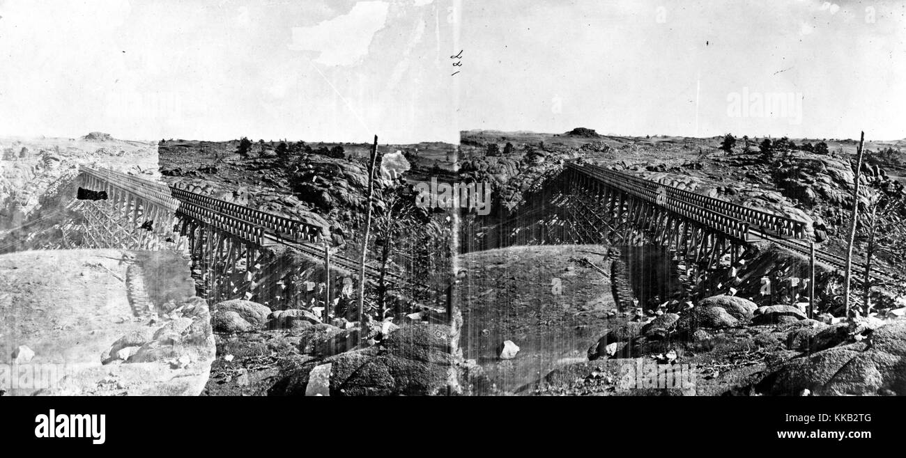 Stéréophotogramme du Dale Creek Bridge et du paysage environnant, Black Hills, Wyoming. Image courtoisie USGS. 1869. Banque D'Images