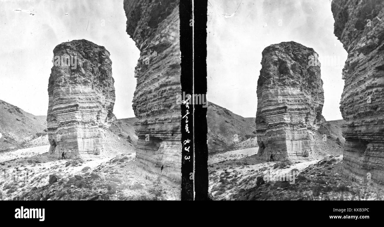 Stéréophotogramme d'un rocher connu sous le nom de Club des géants sur la Green River, Wyoming. Image courtoisie USGS. 1869. Banque D'Images