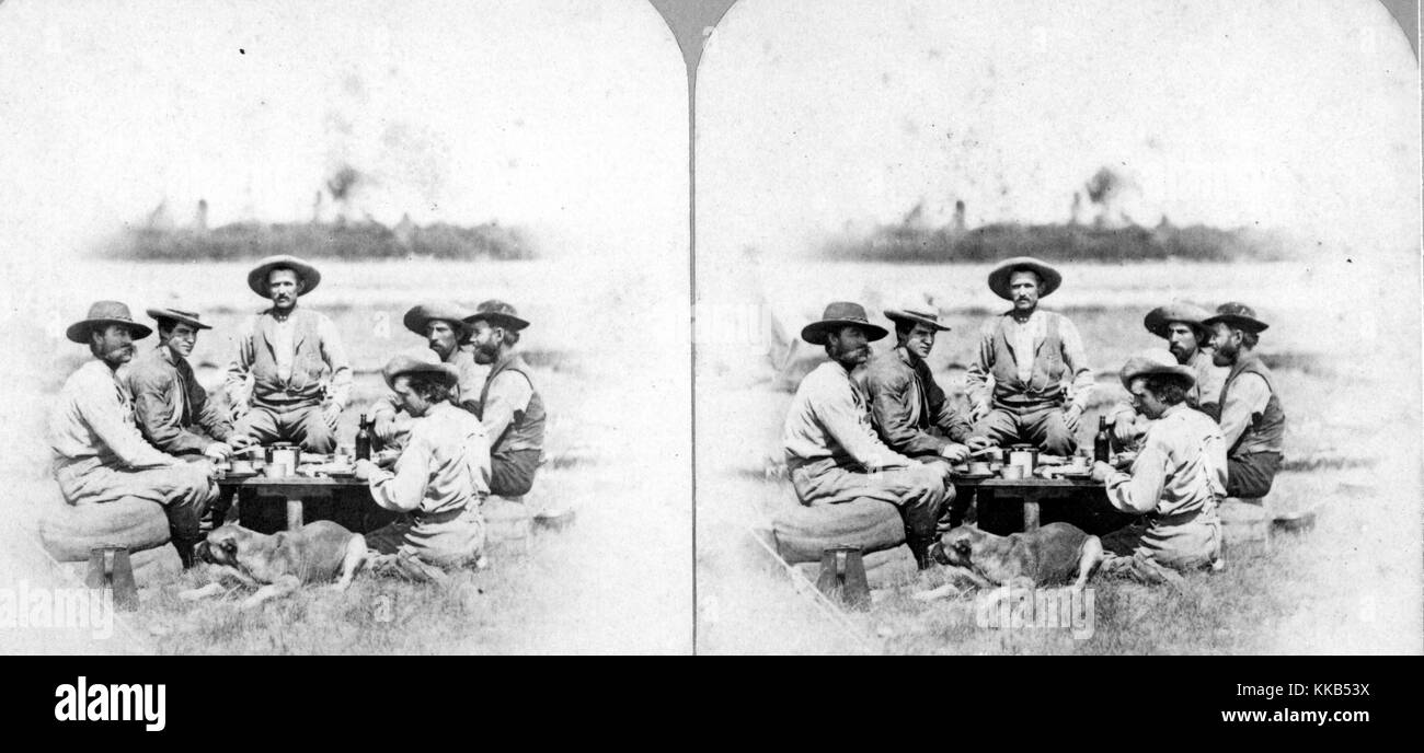 Scène de camp, Wagon patron et Teamsters. Image courtoisie USGS. 1870. Banque D'Images