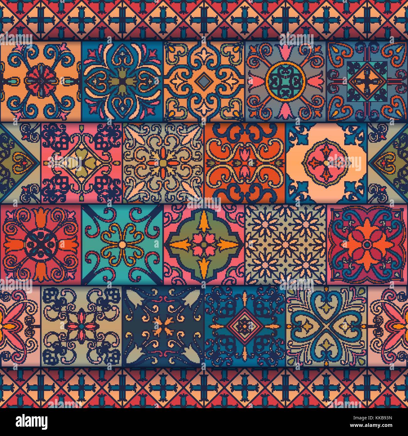 Modèle sans couture avec carrelage portugais à Talavera, azulejo. style marocain, Mexican ornaments Illustration de Vecteur