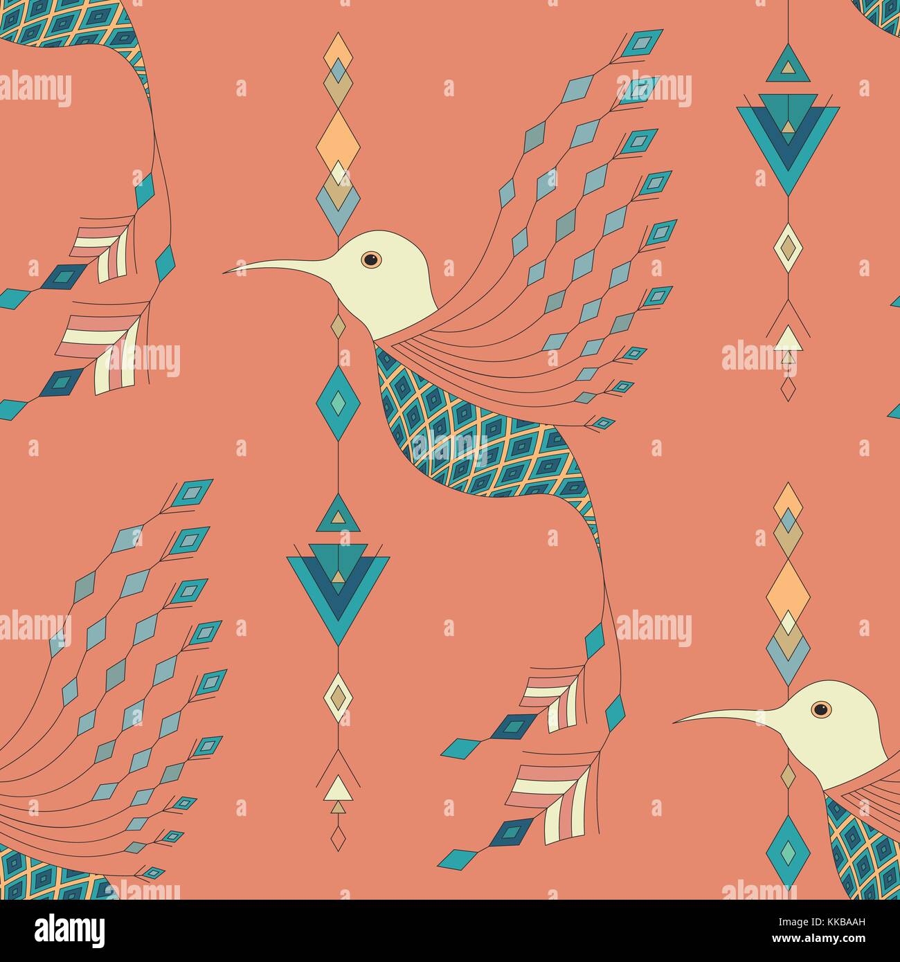 Les oiseaux exotiques aztec pattern géométrique transparente. abstract tribal style. vector illustration. Illustration de Vecteur