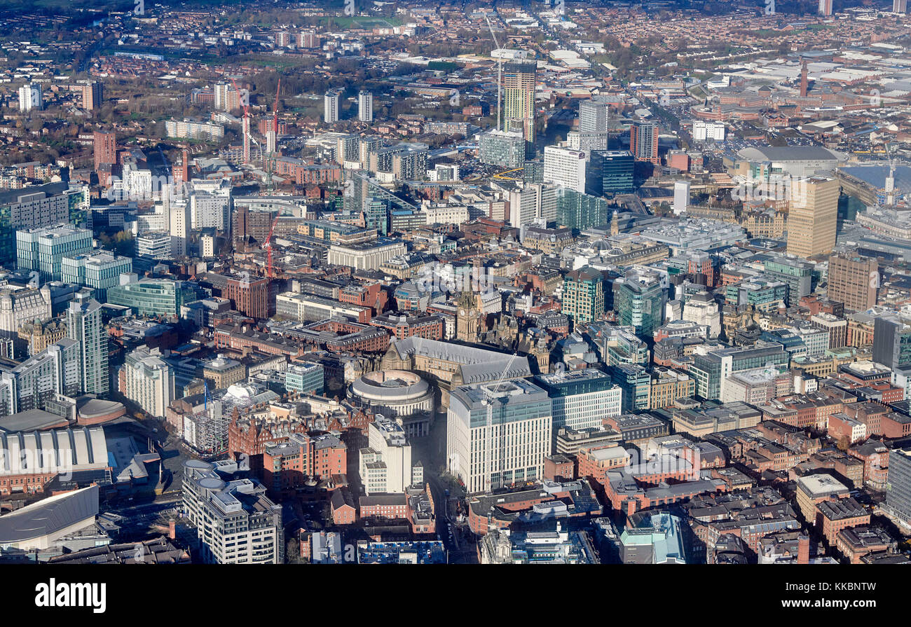 Vue aérienne du centre-ville de Manchester, nord-ouest de l'Angleterre, Royaume-Uni Banque D'Images