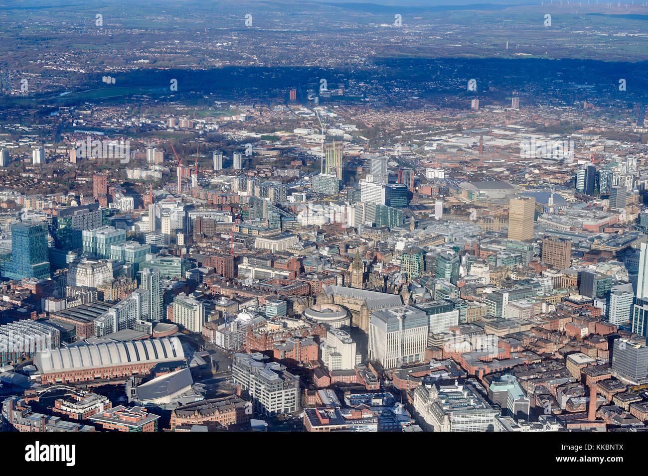 Vue aérienne du centre-ville de Manchester, nord-ouest de l'Angleterre, Royaume-Uni Banque D'Images