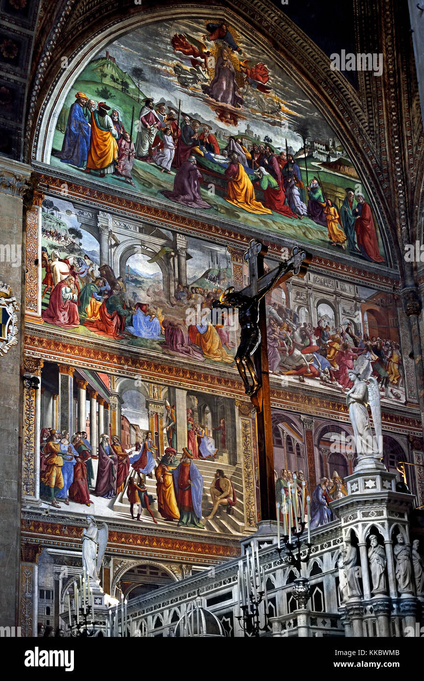 Scènes de la vie de la Vierge, fresque de Domenico Ghirlandaio (1448-1494).1485, Basilique de Santa Maria Novella (Basilica di Santa Maria Novella ) Florence Italie Banque D'Images