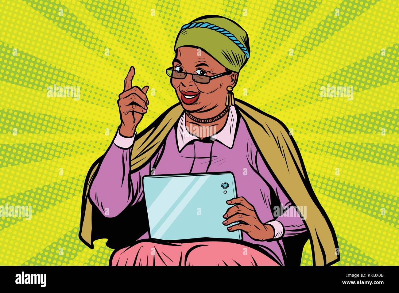 Vieille femme africaine avec une tablette. pop art retro vector illustration Illustration de Vecteur
