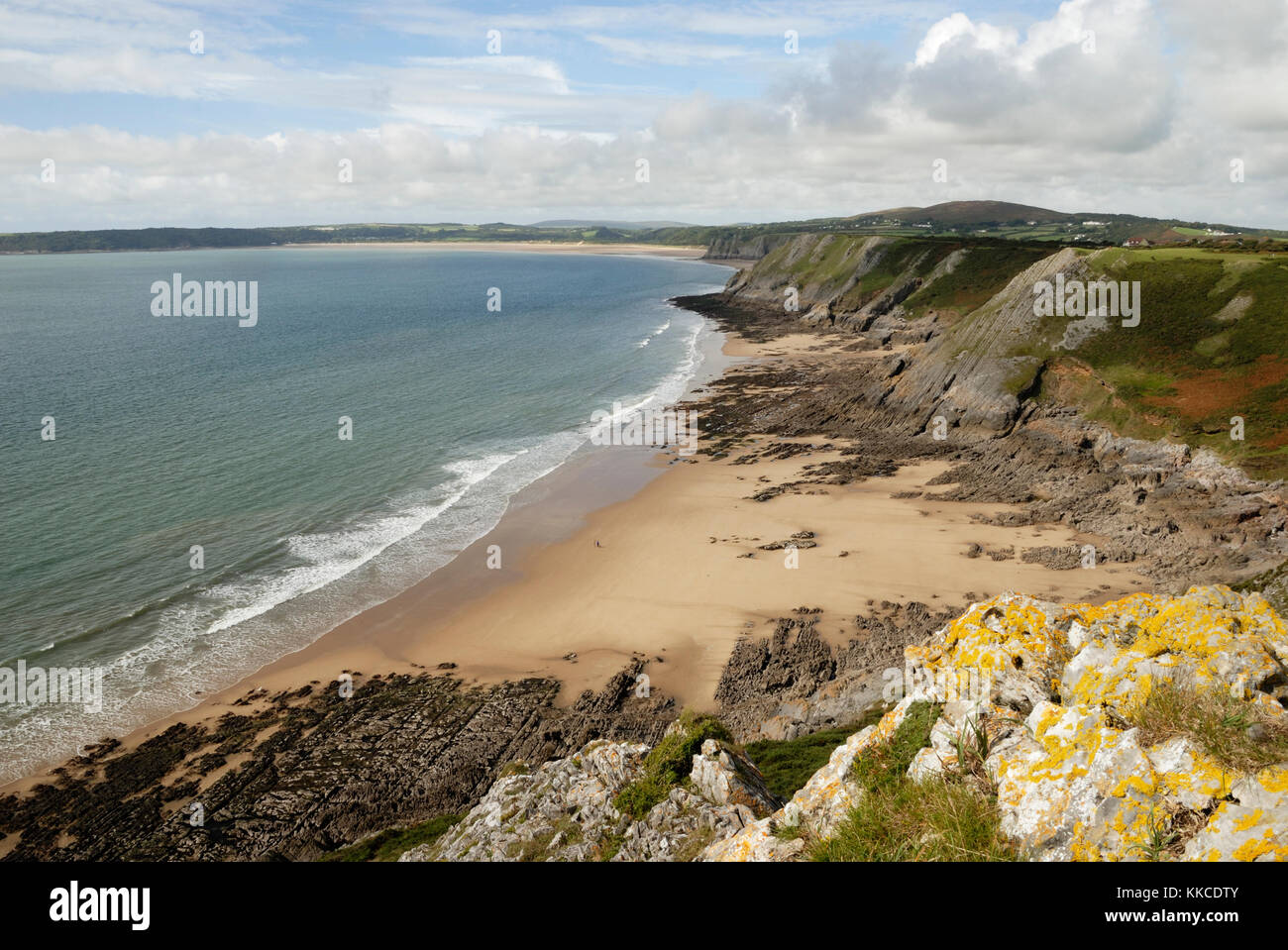 Vue du Grand Tor, la péninsule de Gower, Pennard, Pays de Galles, à l'échelle Oxwich Bay, Pays de Galles, Royaume-Uni. Banque D'Images