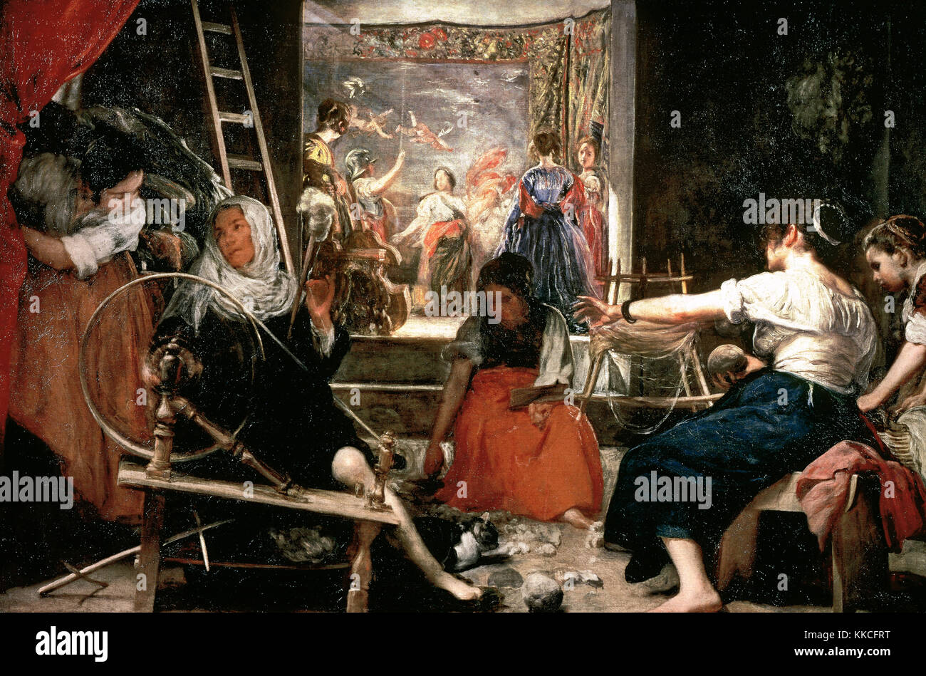 Diego Velazquez (1599-1660) peintre espagnol.. les tourniquets ou de la fable d'arachné, 1657. Musée du Prado madrid. L'Espagne.. Banque D'Images