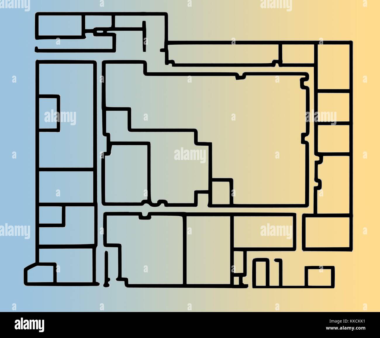 Plan d'étage du bâtiment d'ingénierie IV sur le campus de l'Université de Californie à Los Angeles (UCLA), site de la fusillade présumée du professeur William Klug par l'étudiant Mainak Sarkar. Dérivé d'une image historique ; position des caractéristiques et échelle inexactes. 2016. Banque D'Images