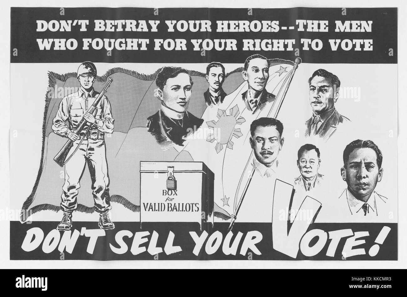 Ne vendez pas votre vote, une affiche encourageant les électeurs à ne pas vendre leur vote lors d'une élection aux Philippines. Image reproduite avec l'aimable autorisation des Archives nationales. 1953. Banque D'Images