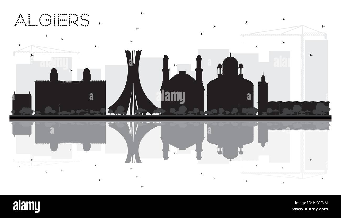 Alger ville silhouette noir et blanc avec reflets. vector illustration ...
