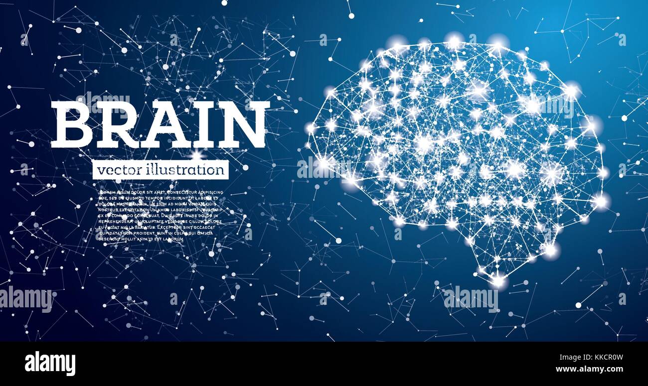 Les connexions du cerveau au néon sur fond bleu. Vector Illustration. Illustration de Vecteur