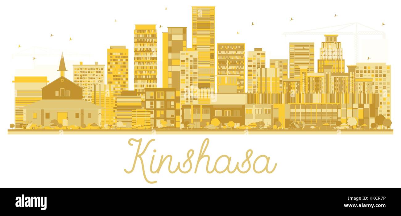 Congo Kinshasa City skyline silhouette d'or. Vector illustration. Concept de voyages d'affaires. Vue urbaine avec des points de repère. Illustration de Vecteur