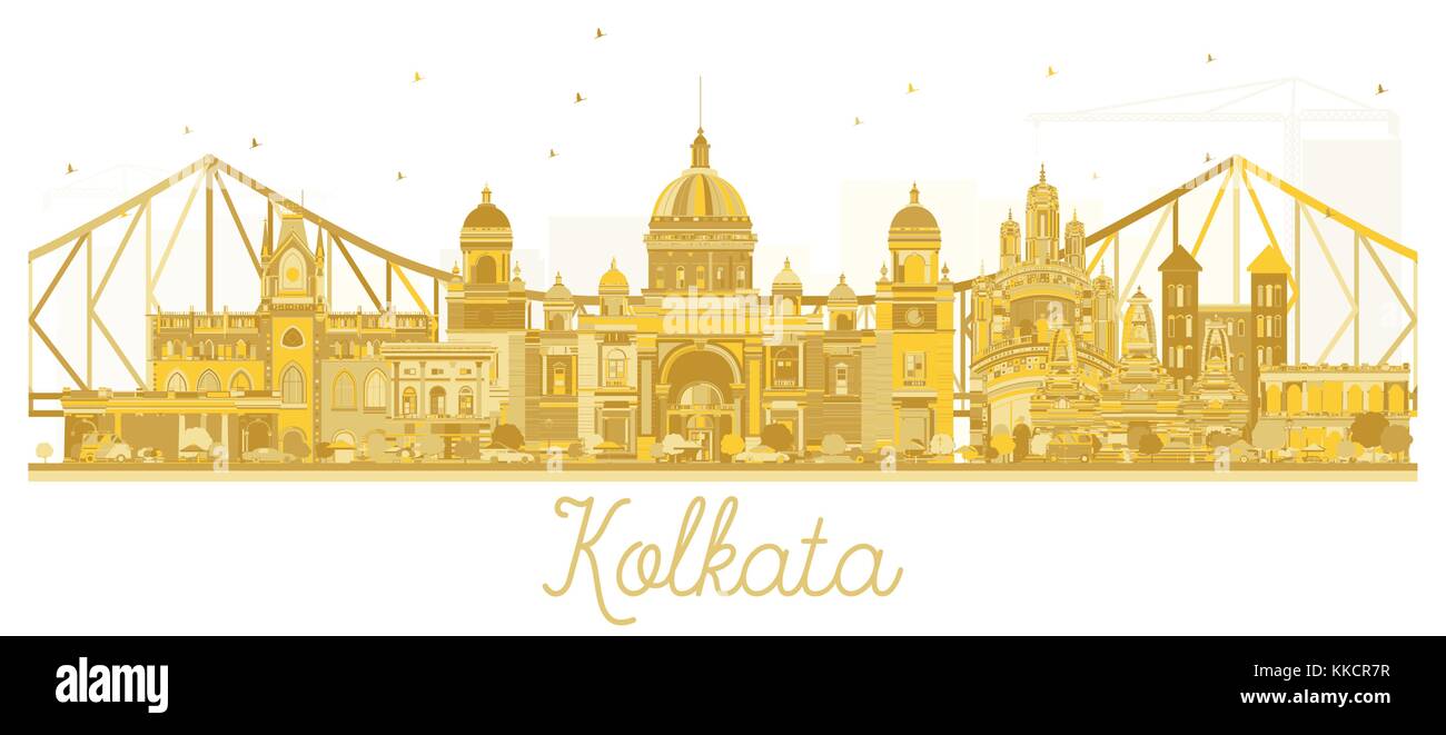 Kolkata inde ville golden silhouette. vector illustration. business travel concept. kolkata cityscape avec repères. Illustration de Vecteur