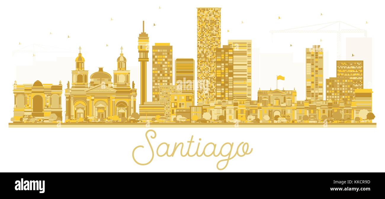 Santiago Chili ville golden silhouette. vector illustration. cityscape avec repères. Illustration de Vecteur