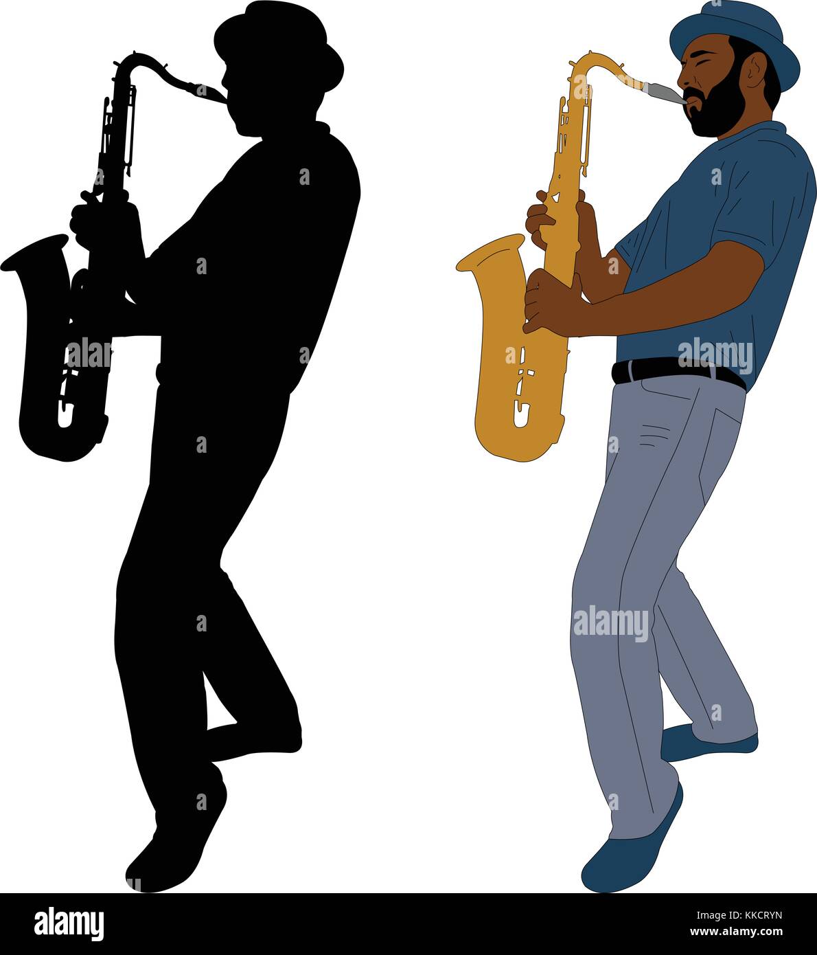 Musicien joue du saxophone et silhouette - vector illustration Illustration de Vecteur