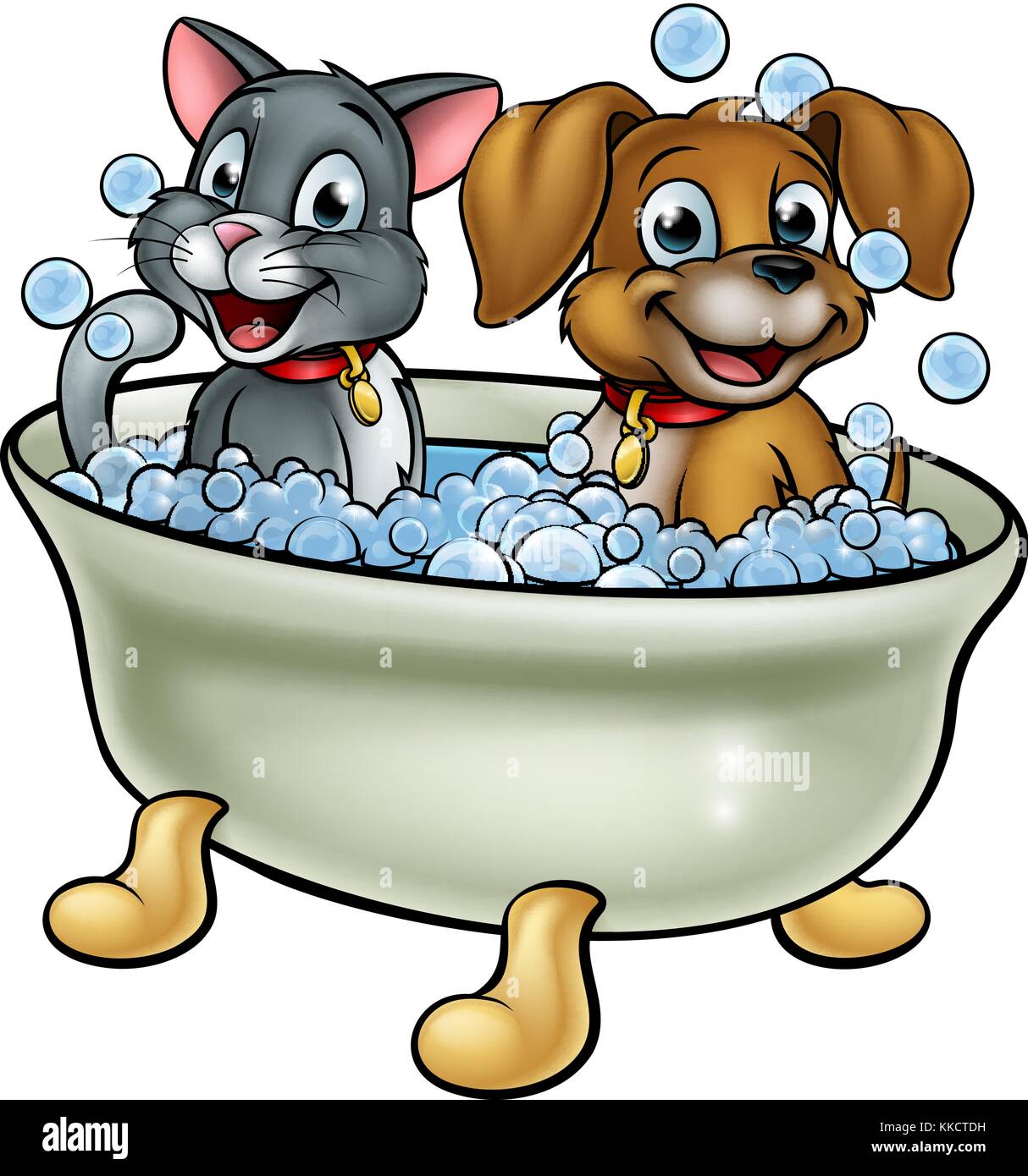 Dessin animé chat et chien dans Bath Image Vectorielle Stock Alamy