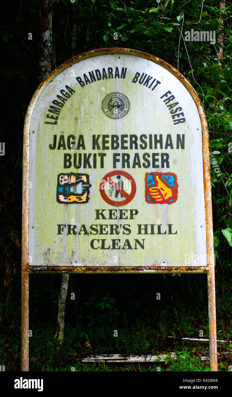 Signe de l'environnement dans la région de frasers hill, Malaisie Banque D'Images