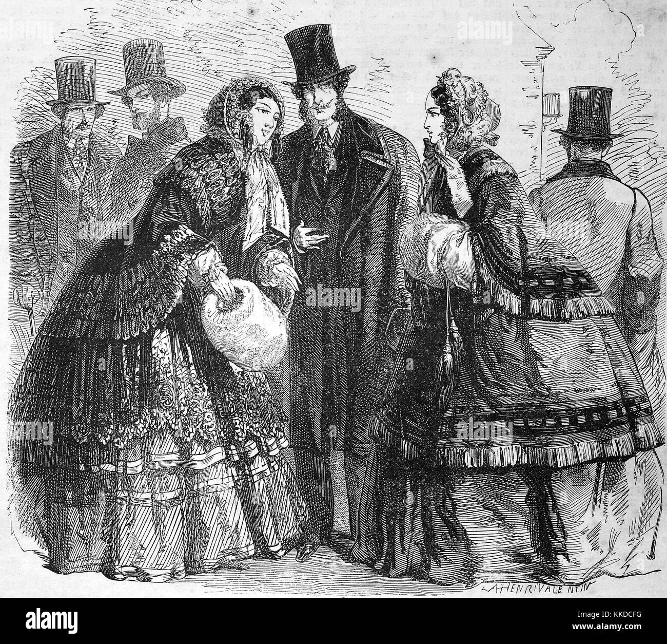 Photos de l'époque de 1855. La haute société de mode d'hiver au milieu du 19ème siècle, l'amélioration numérique reproduction d'une gravure sur bois originale Banque D'Images