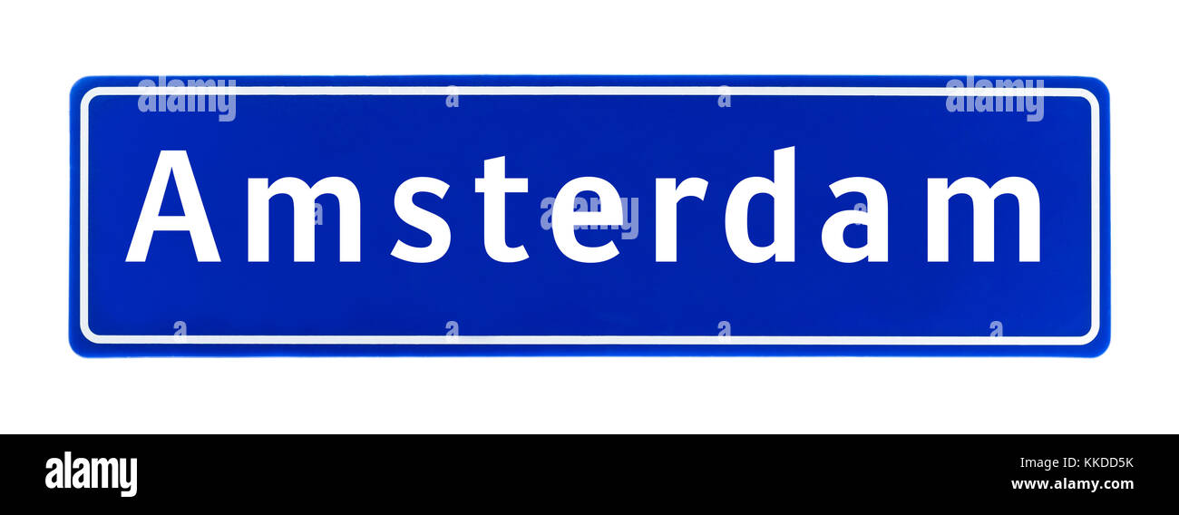 Signe des limites de la ville d'Amsterdam, Pays-Bas isolé sur fond blanc Banque D'Images