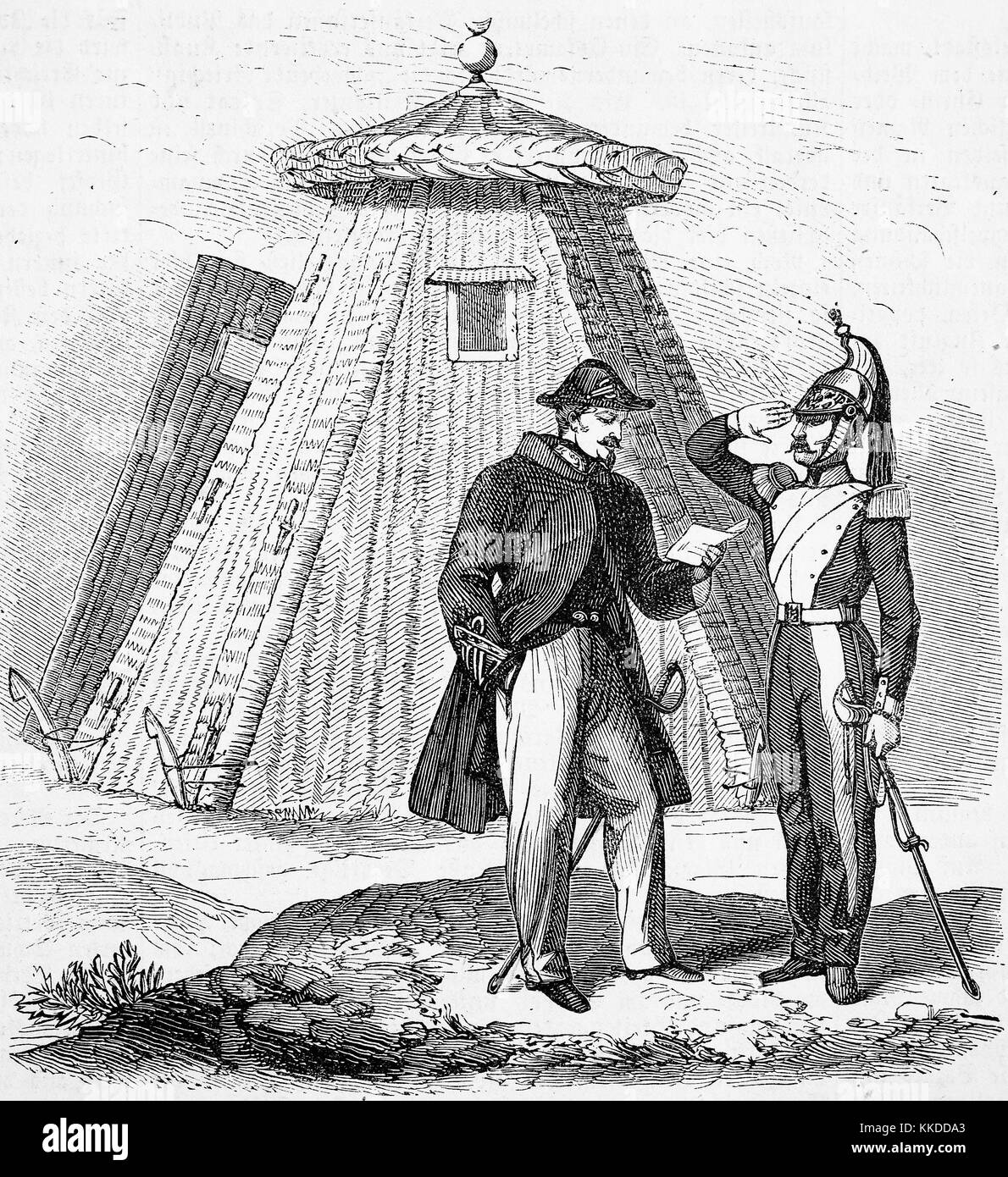 Le nouveau type de tentes étaient faites de saules, de la tente d'un agent, des photos de l'époque de 1855, l'amélioration numérique reproduction d'une gravure sur bois originale Banque D'Images