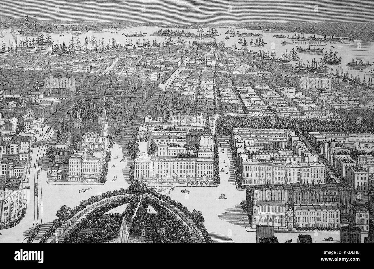 Vue de la ville de New York, USA, photos de l'époque de 1855, l'amélioration numérique reproduction d'une gravure sur bois originale Banque D'Images