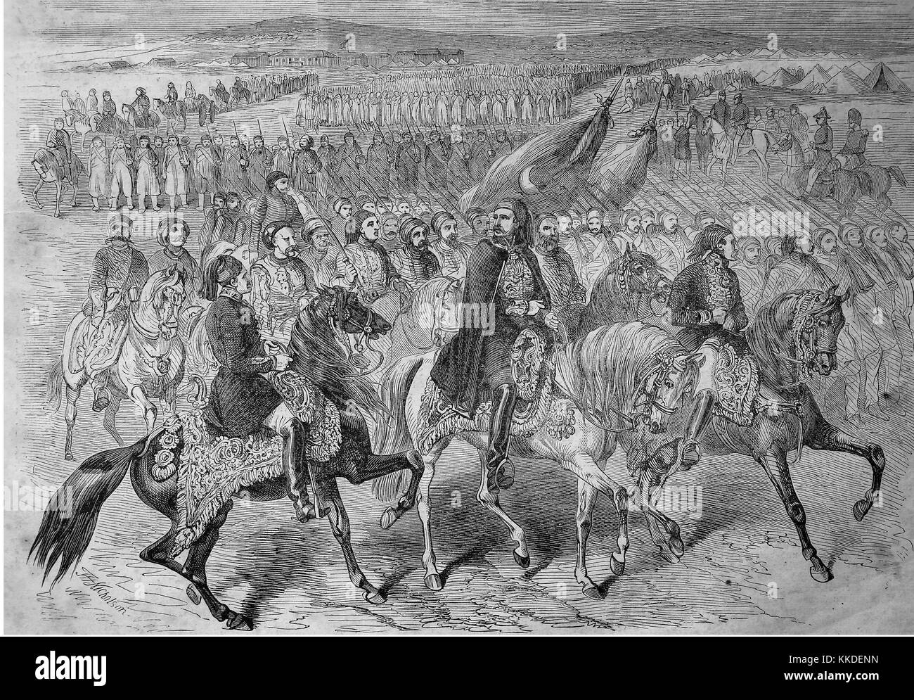 De mars les troupes turques de Kamiesch à Balaclava, guerre de Crimée, des photos de l'époque de 1855, l'amélioration numérique reproduction d'une gravure sur bois originale Banque D'Images