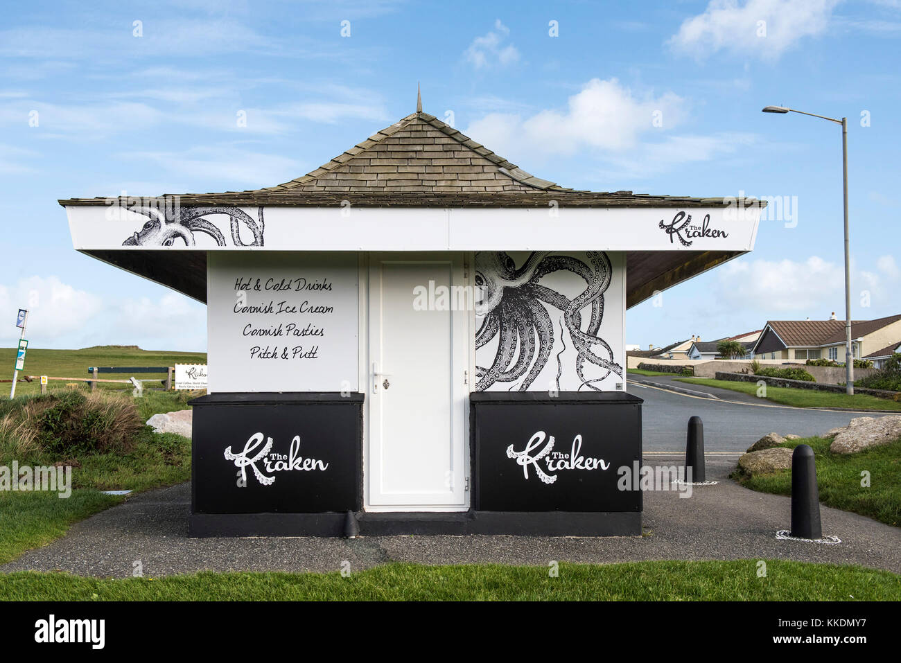 Un kiosque de rafraîchissements fermé. Banque D'Images