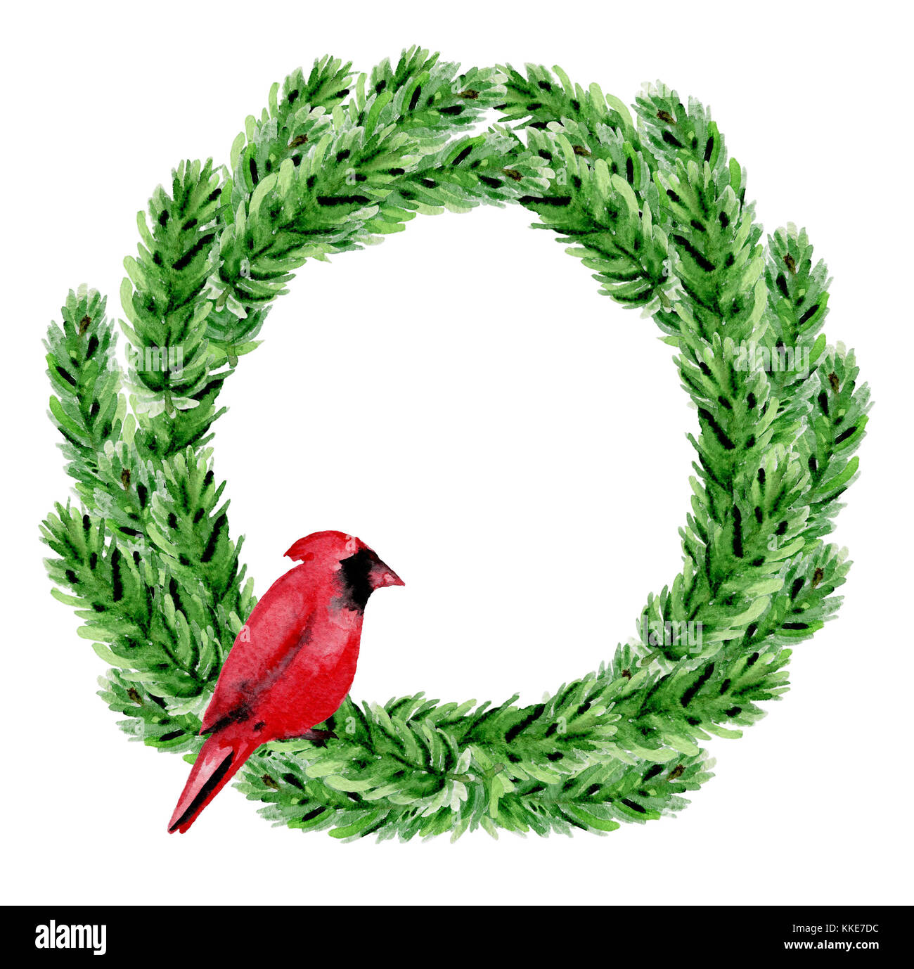 Laquarelle à La Main De Décoration Couronne De Noël Sapin