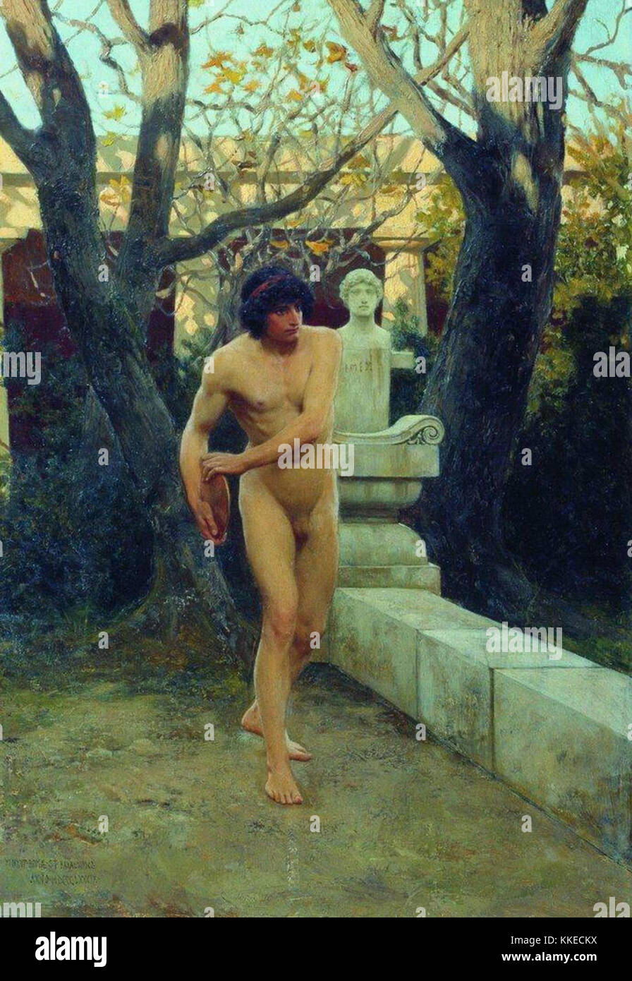 'Le Discobole' de Bakalowicz est une interprétation de la sculpture grecque antique du lanceur de disques. L'œuvre présente une approche moderne de ce sujet classique, avec une attention particulière à la forme et au mouvement du corps humain. Banque D'Images