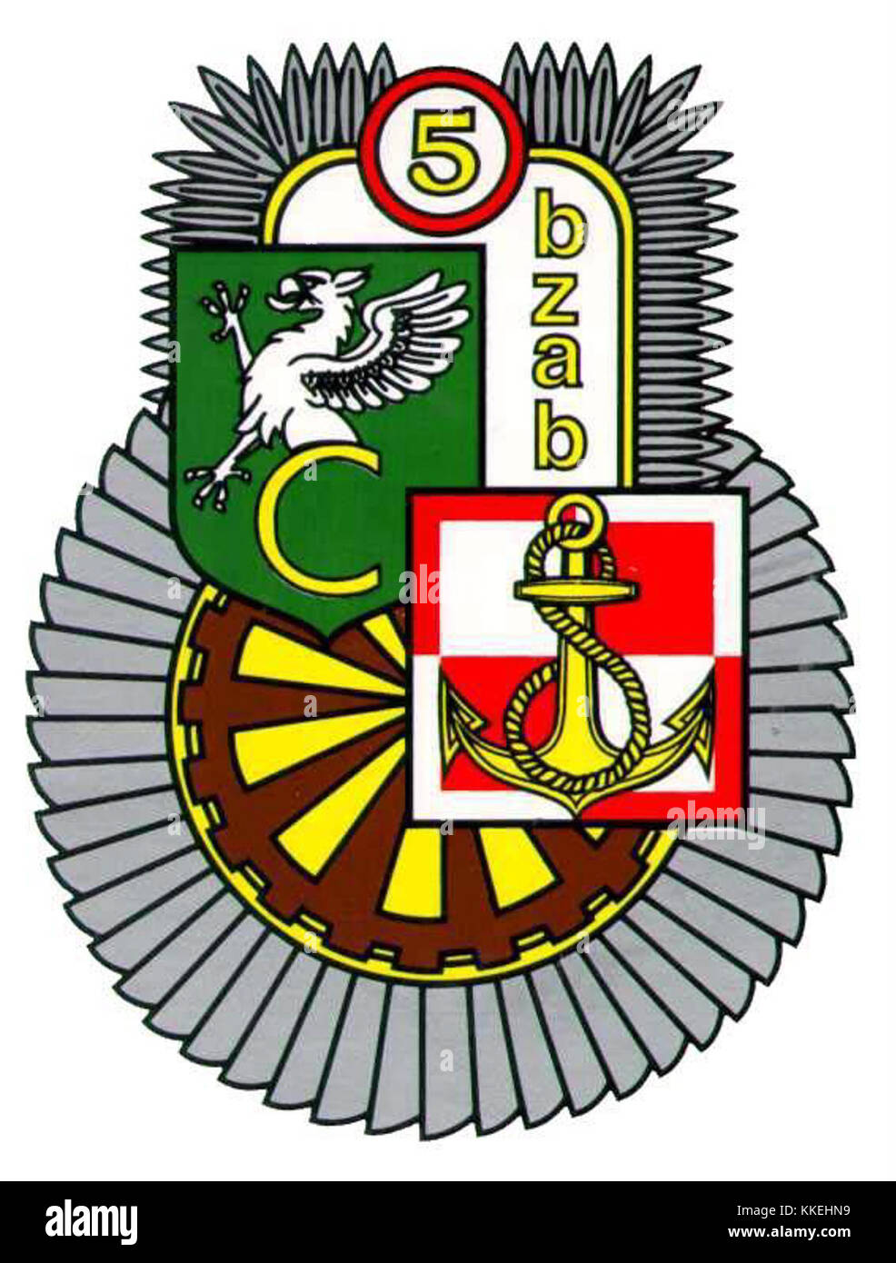 5 Batalion Zabezpieczenia, ou 5e Bataillon de sécurité, est une unité des forces armées polonaises. Il est chargé de fournir des services d'appui et d'assurer la sécurité du personnel et des installations militaires. Banque D'Images