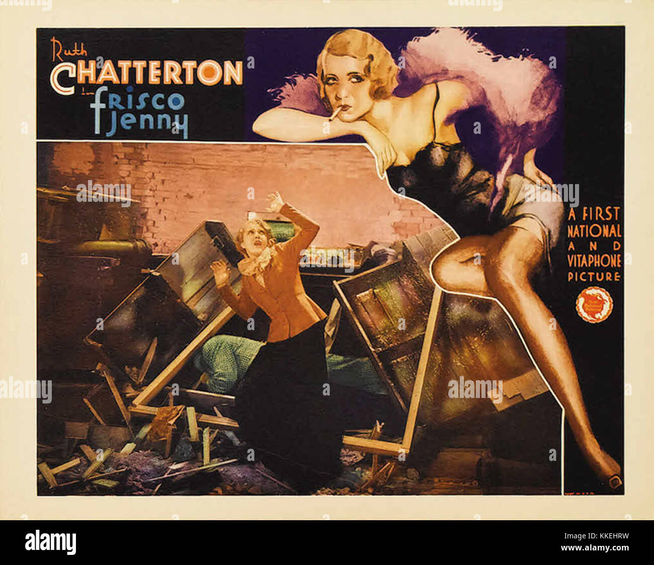 L'affiche du film de 1923 *Frisco Jenny*, mettant en vedette l'actrice Ruth Roland, présente les thèmes dramatiques de filmâ€™ qui se déroulent pendant la ruée vers l'or en Californie. Il met en scène le personnage principal, une femme en quête de justice et de survie. Banque D'Images