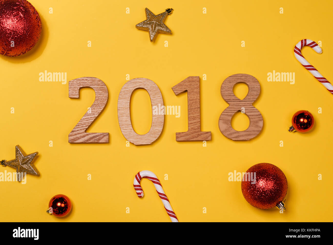 Vue d'une bonne année 2018 avec l'arrière-plan décoration de Noël Banque D'Images