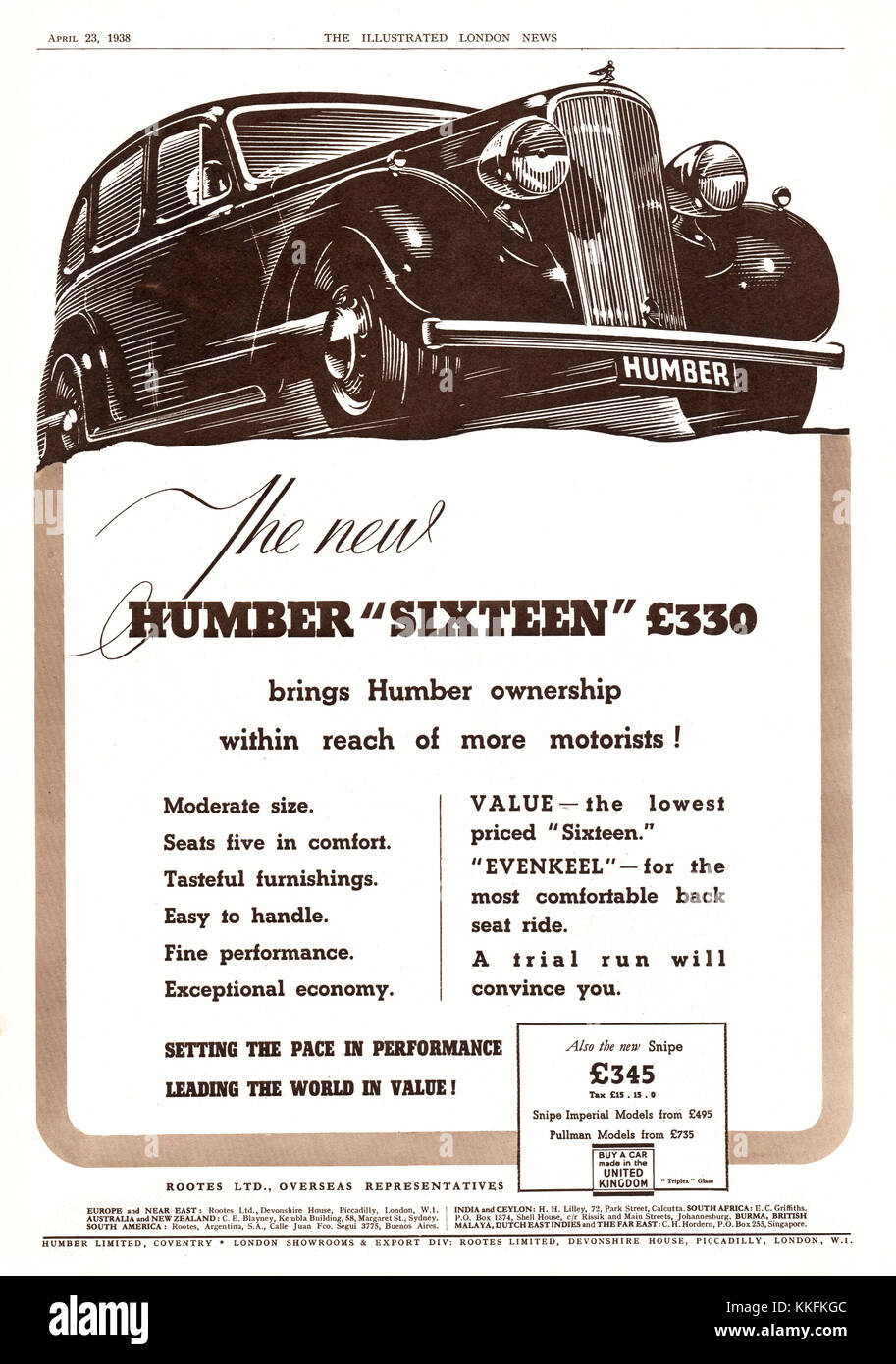 1938 Humber magazine britannique annonce voiture 16 Banque D'Images