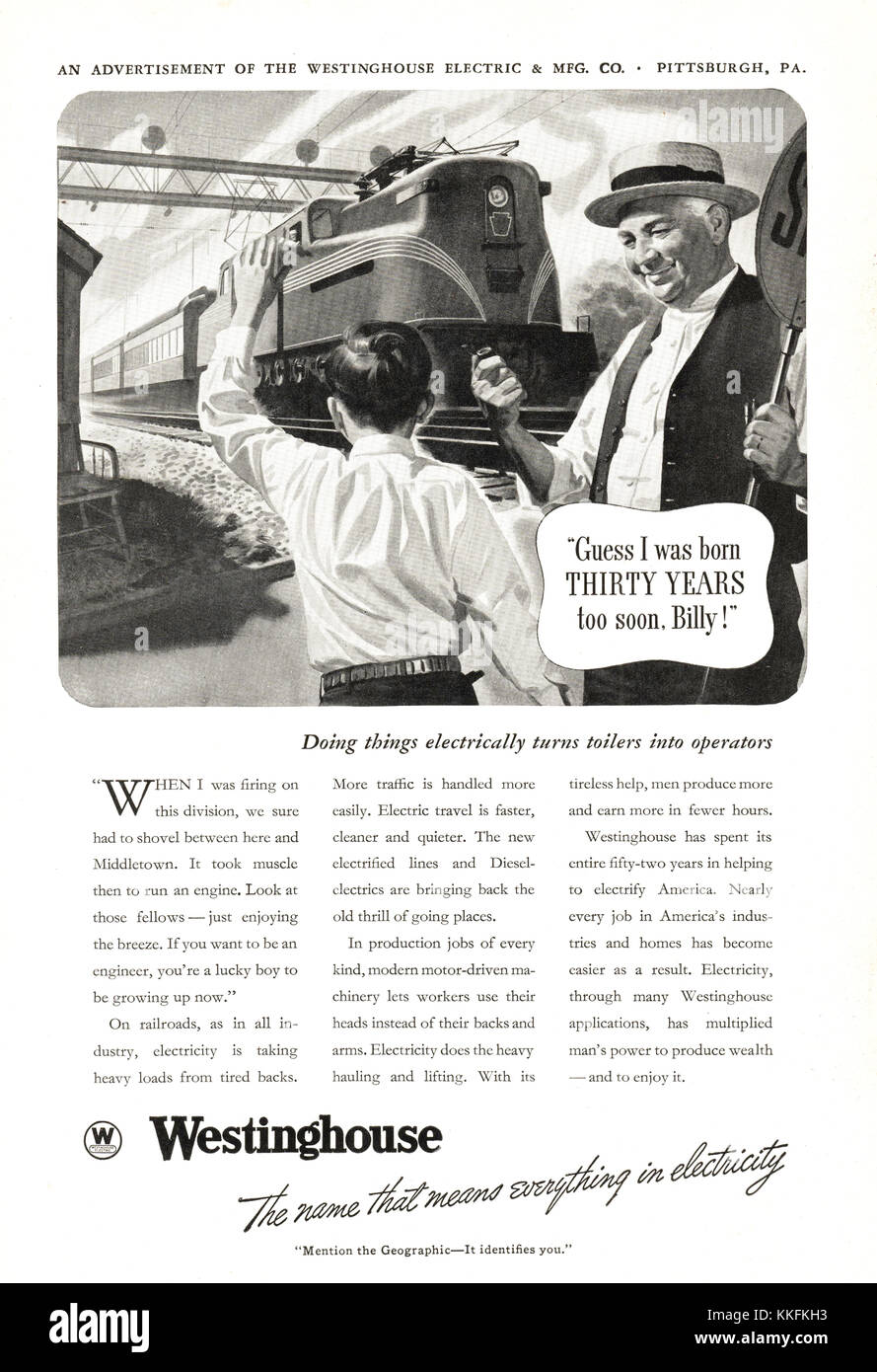 1938 Magazine américain Westinghouse Electric Annonce Banque D'Images