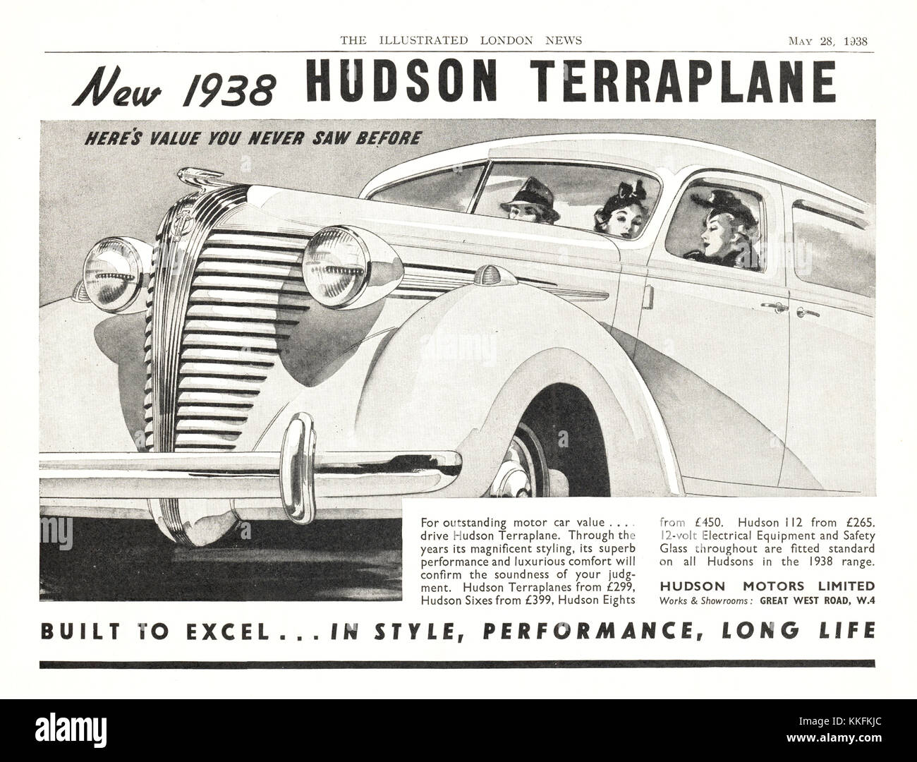 1938 Hudson Terraplane magazine britannique annonce Voiture Banque D'Images