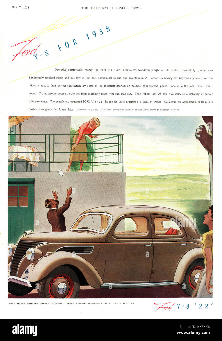 1938 Ford V-8 magazine britannique '22' Annonce Voiture Banque D'Images